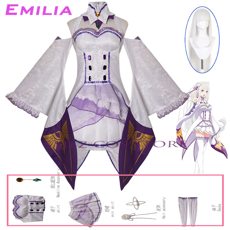 Anime Cosplay Dresses - Emilia Cosplay Anime Re Zero Kara