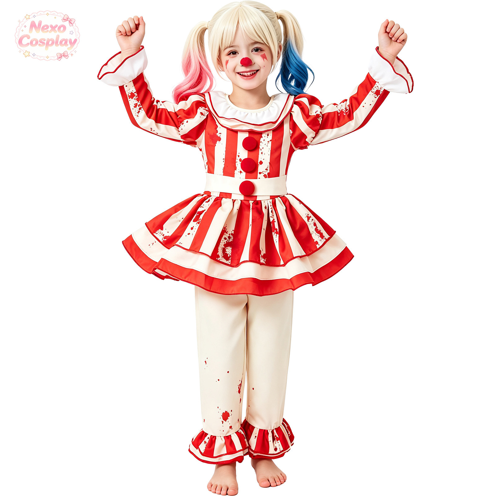 Kids Red White Striped Horror  - Anime Cosplay Kid 评论和价格