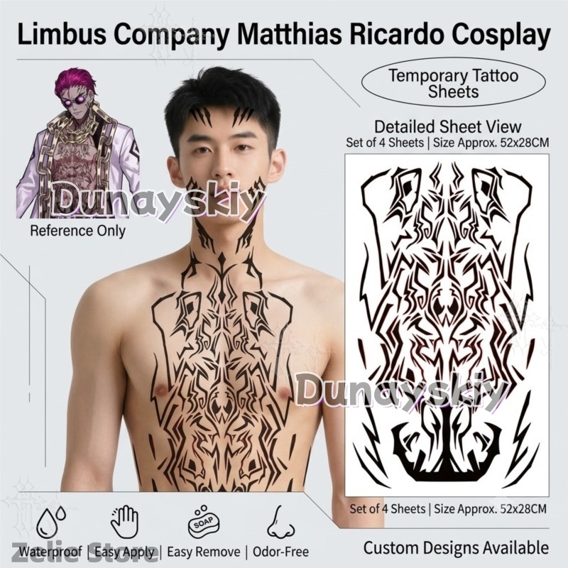 Limbus Company Tattoo Stickers - Anime Cosplay Face 评论和价格